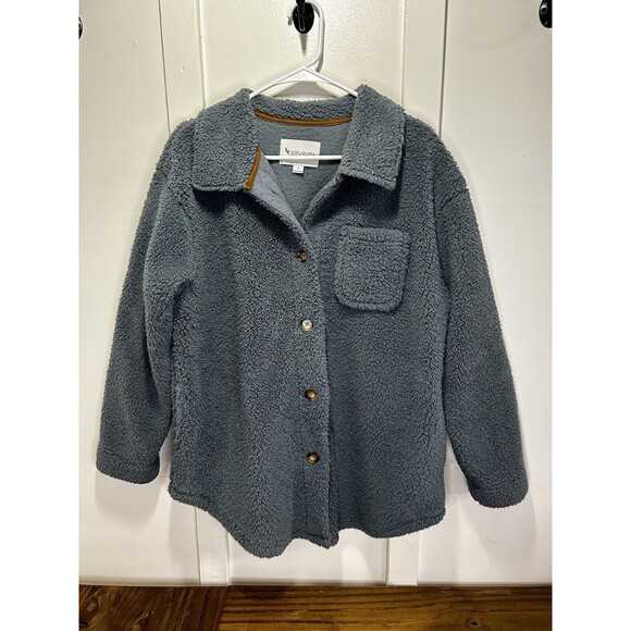Koolaburra by UGG Faux Fur Sherpa Smoky Blue Shacket Coat Size Small W/ Buttons - Picture 1 of 7